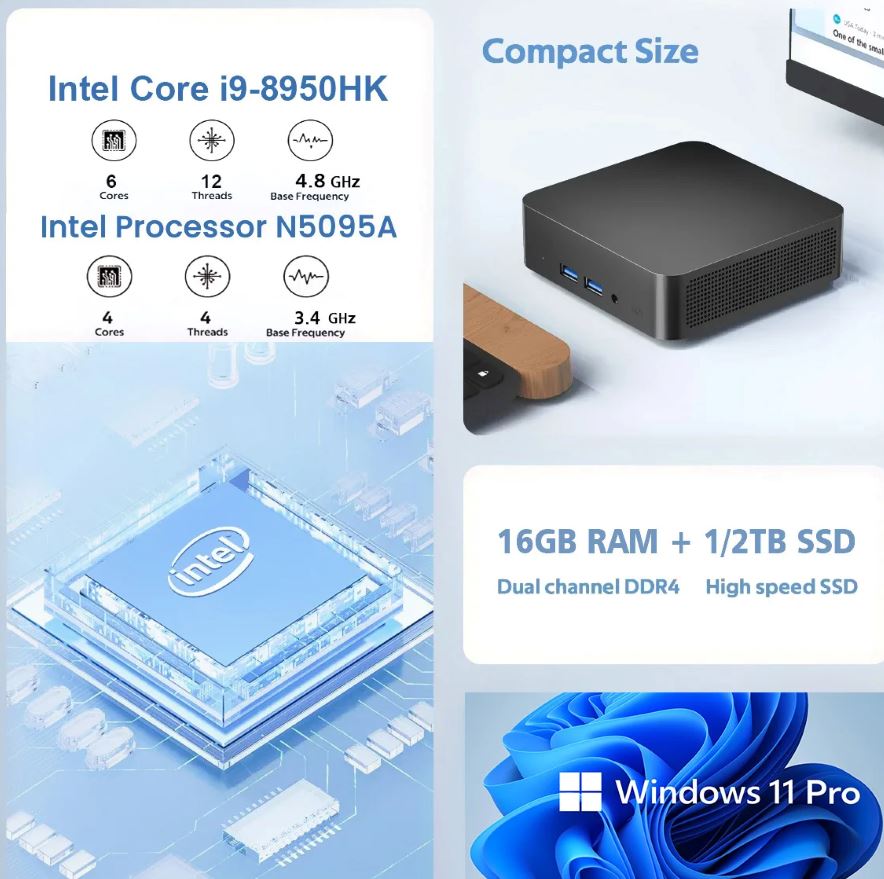 Reseña del Mini PC 2025 Intel Core i9-8950HK / Celeron N5095A – ¿El mejor mini ordenador gamer compacto del año?